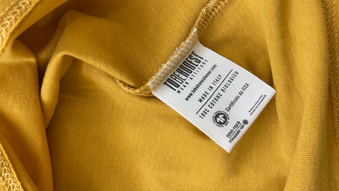 Abbigliamento sostenibile biodegradabile etichetta cotone biologico made in Italy